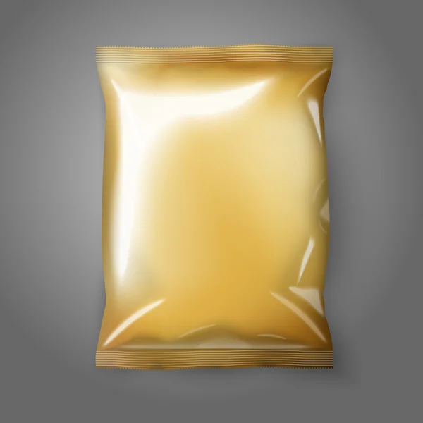 Чистый золотой реалистичный пакет закусок из фольги изолирован. Векторная иллюстрация — стоковый вектор