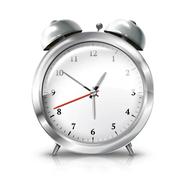 Zilveren retro alarm klok geïsoleerd op een witte achtergrond. Vector — Stockvector