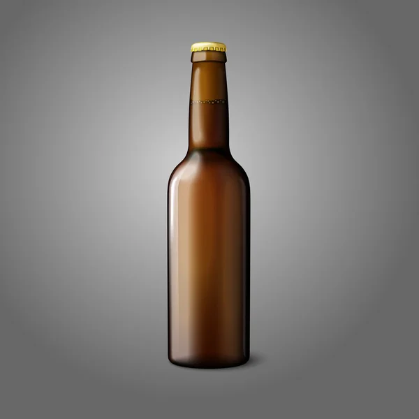 Botella de cerveza realista marrón en blanco aislada sobre fondo gris con lugar para su diseño y marca. Vector — Vector de stock