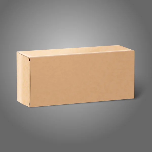 Caixa de pacote de artesanato de papel em branco realista. Isolado em fundo cinza para design e branding. Vetor —  Vetores de Stock