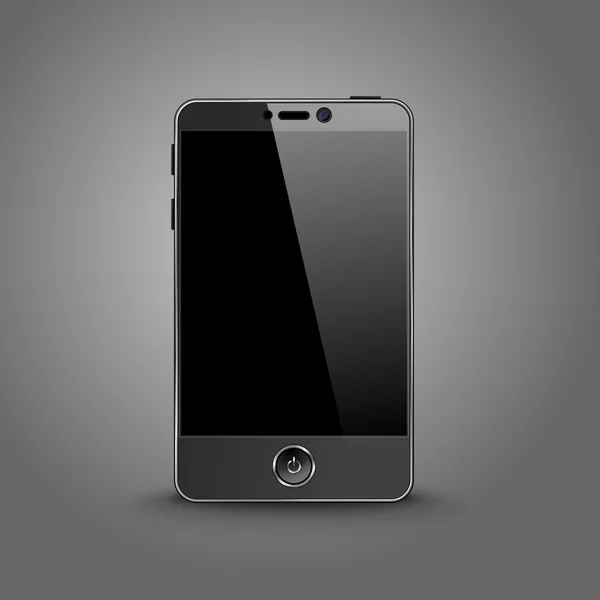 Teléfono inteligente moderno oscuro con pantalla negra aislada sobre fondo gris. Vector — Archivo Imágenes Vectoriales