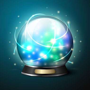 Vector bright glowing crystal ball for fortune tellers. clipart