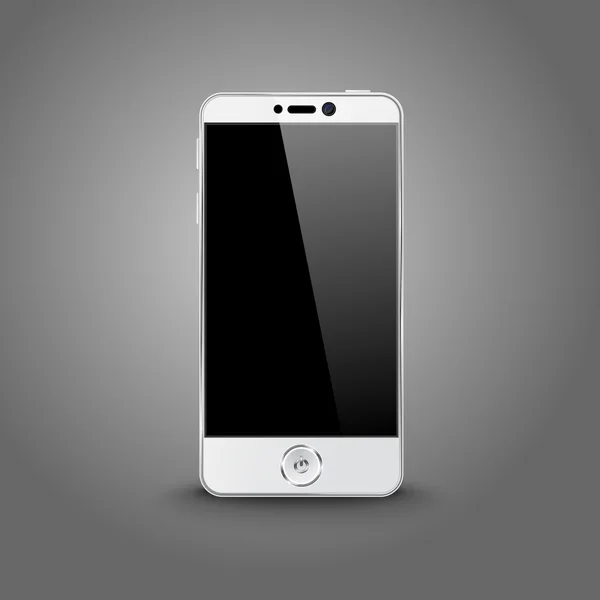 Teléfono inteligente moderno blanco con pantalla negra aislada sobre fondo gris. Vector — Vector de stock