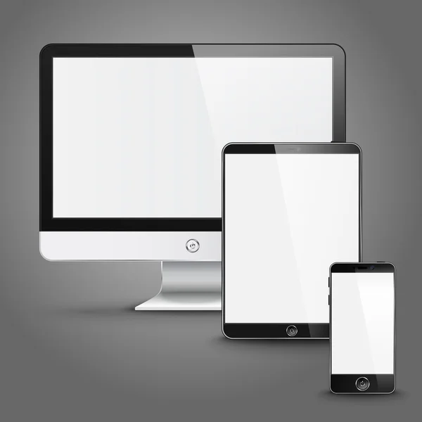 Conjunto de todos os dispositivos de tela de tamanho para visualização do site - computador, tablet, telefone. Vetor —  Vetores de Stock