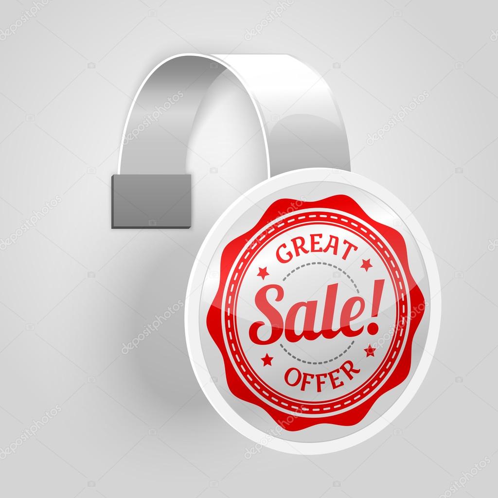 White plastic wobbler with red sale label. Vector