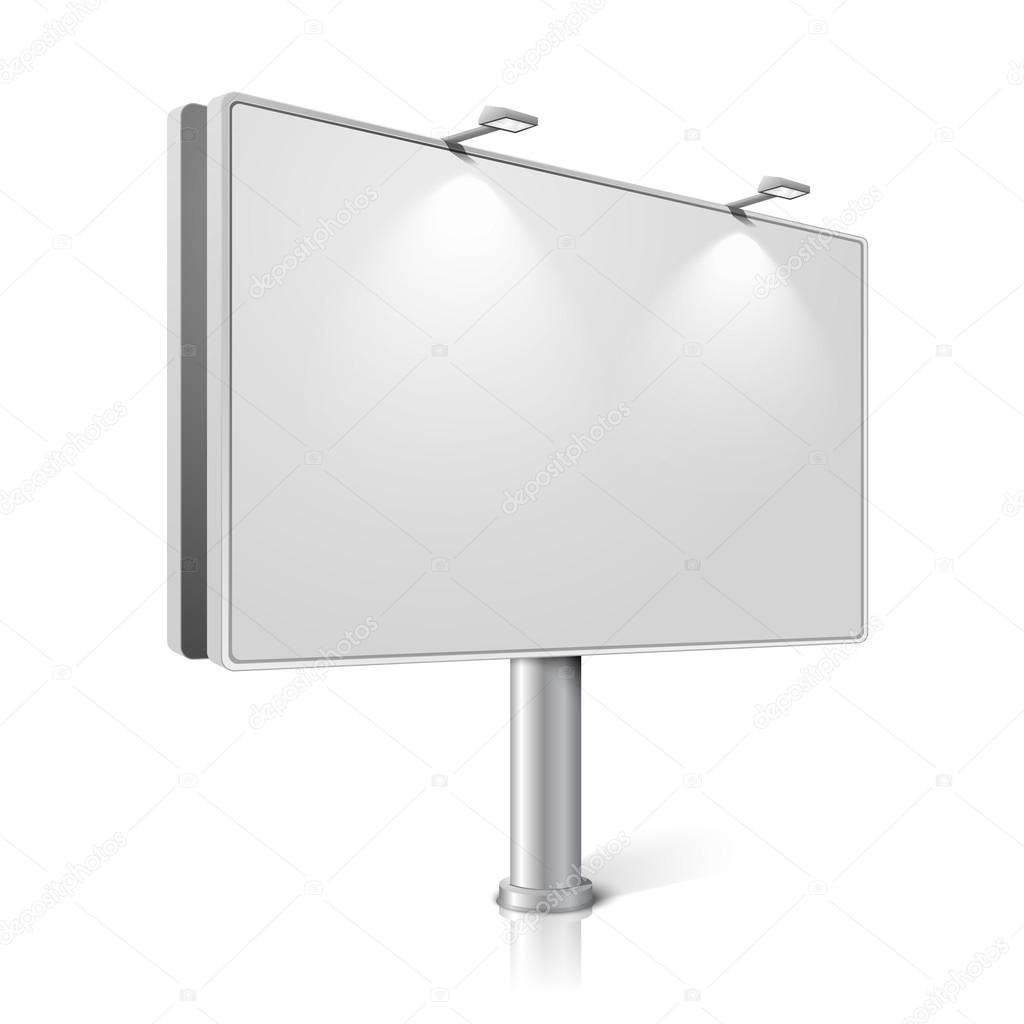 Vector city billboard with lamps, isolated on white background.