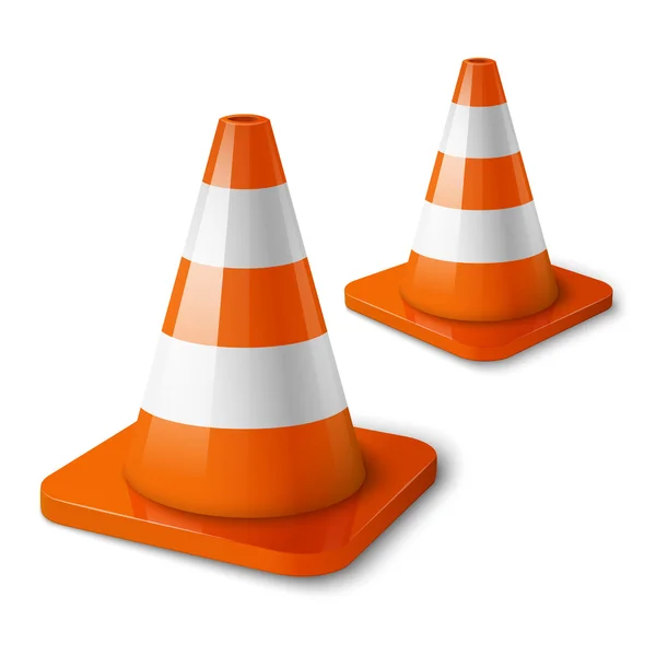 Vettore realistico - coni stradali arancioni con strisce . — Vettoriale Stock
