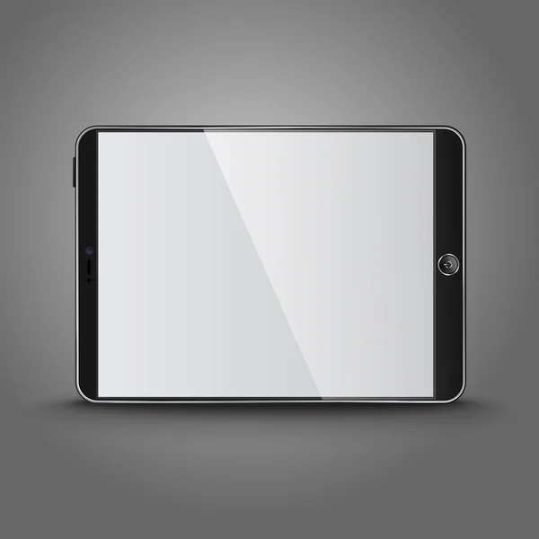 Tableta moderna oscura con pantalla en blanco aislada sobre fondo gris — Archivo Imágenes Vectoriales