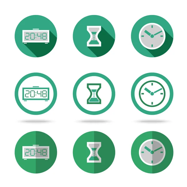 Conjunto de iconos de tiempo plano. Diferentes tipos de estilo plano. Vector — Archivo Imágenes Vectoriales