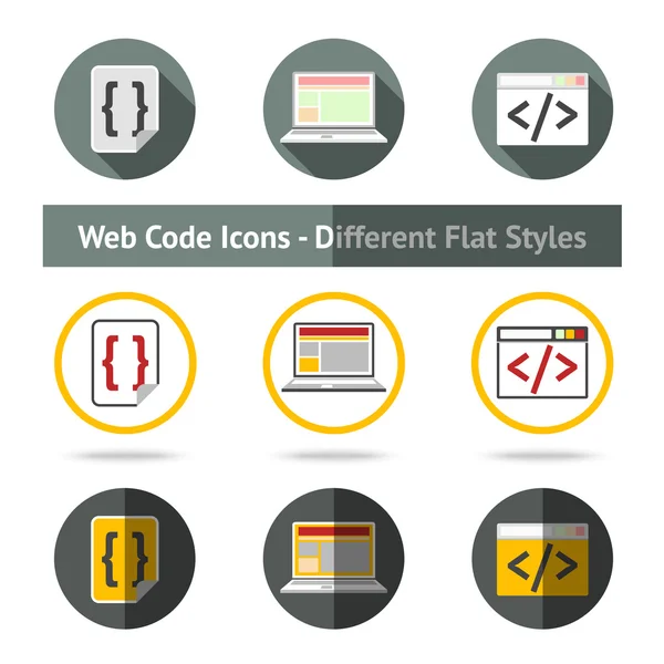 Ensemble d'icônes de code Web dans différents styles plats. Vecteur — Image vectorielle