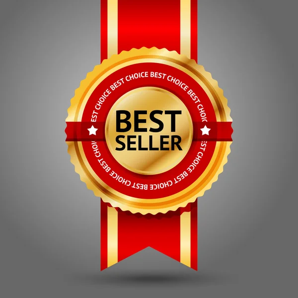 Gouden en rood bestseller label — Stockvector