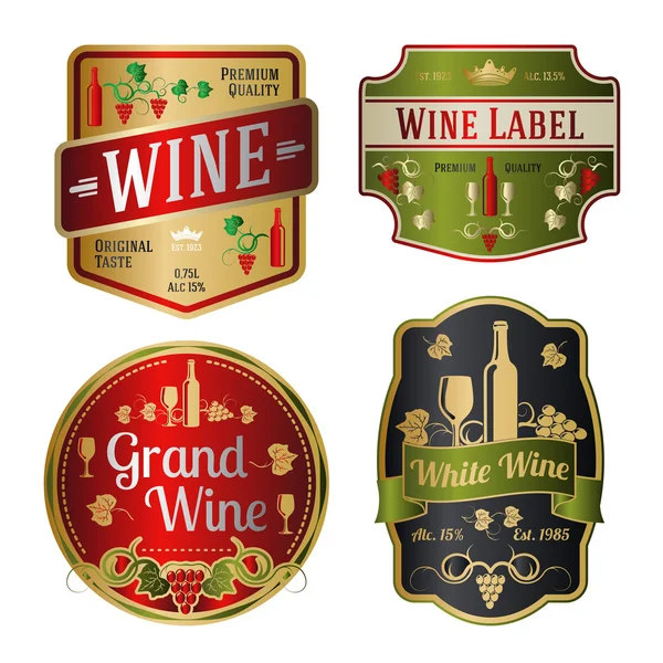 Zestaw kolorowych etykiet wina — Wektor stockowy