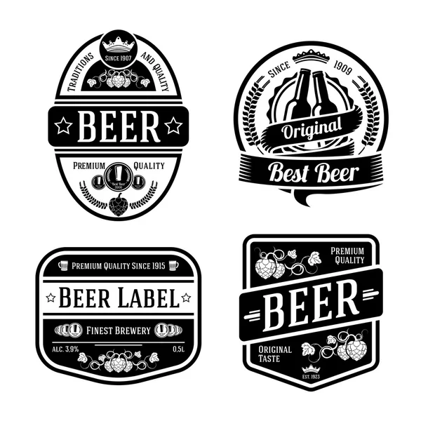 Etiquetas de cerveja monocromática preta — Vetor de Stock