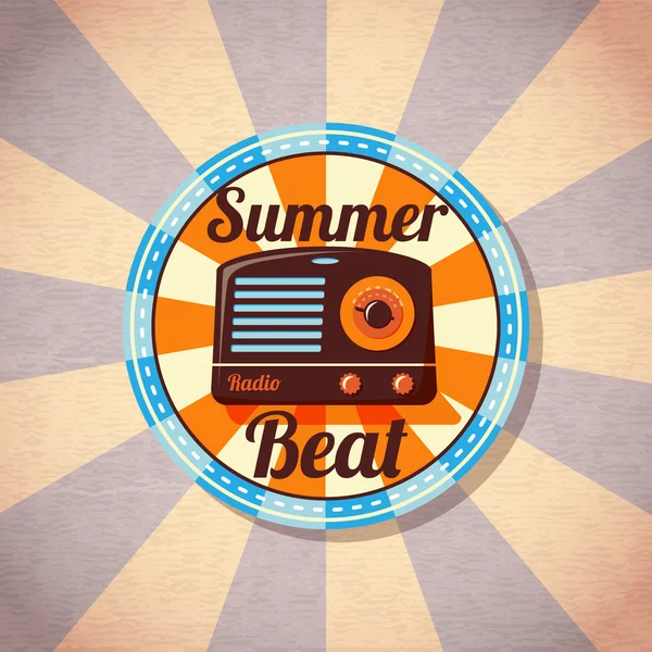 Retro summer beat radio badge. — Stock Vector
