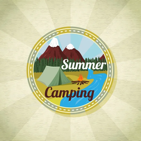 Camping paysage avec tente et feu de joie — Image vectorielle