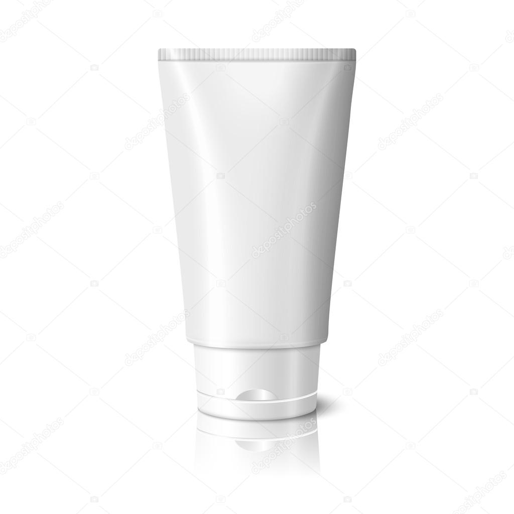 Blank white realistic tube for cosmetics, cream, ointment, toothpaste, lotion, medicine creme etc. isolated on white background with reflection. Place for your design and branding Vector illustration