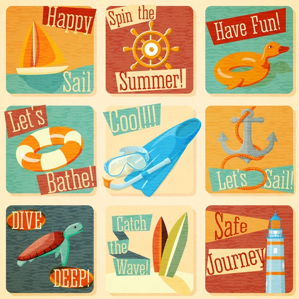 Set of retro stylized summer icons — Stock Vector