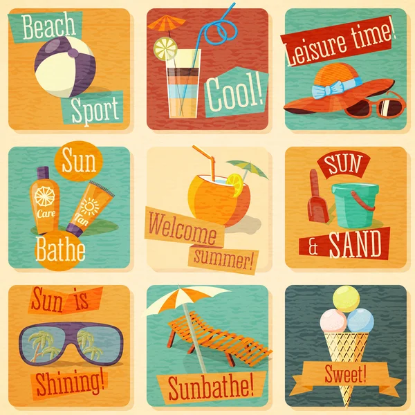 Set of retro stylized summer icons — Stock Vector