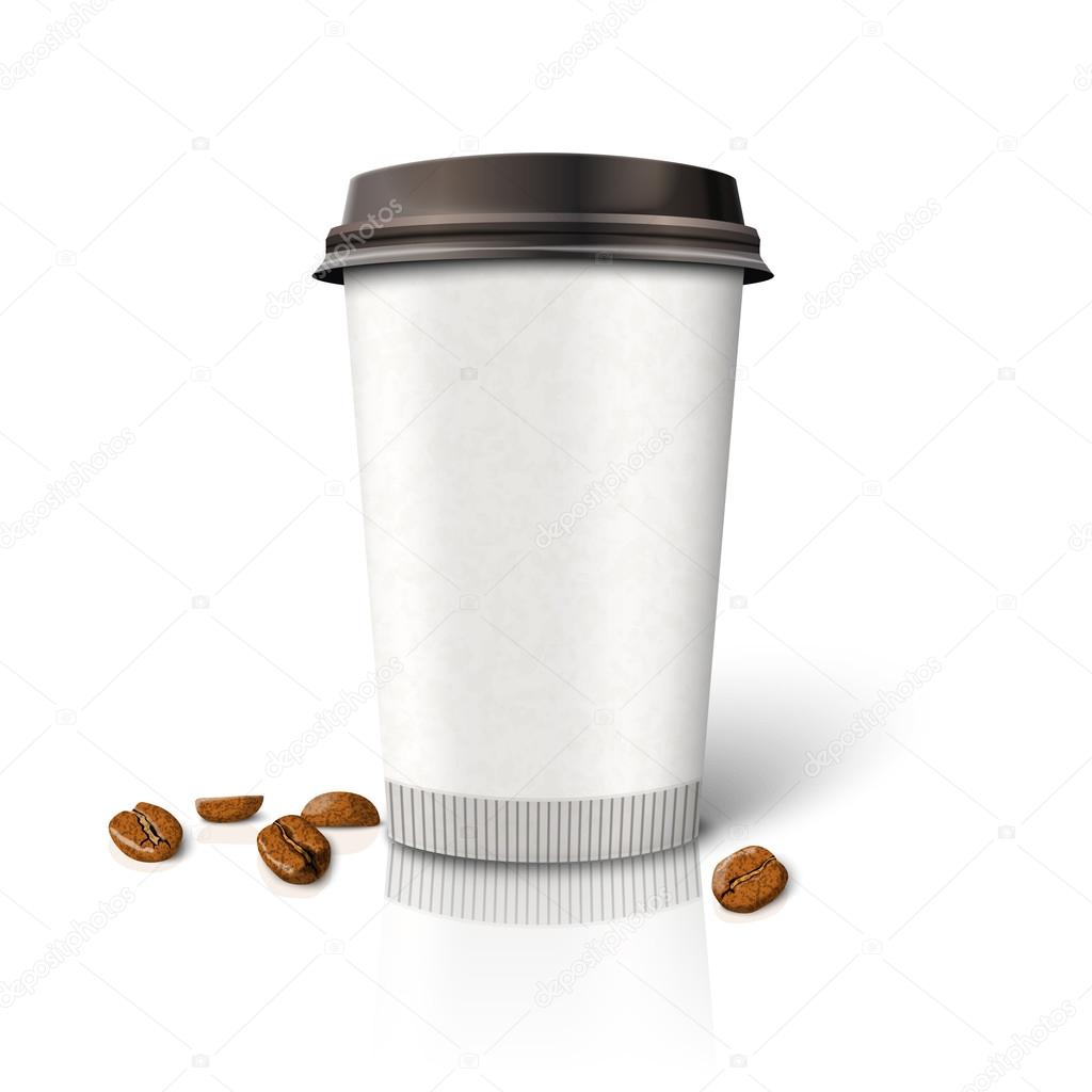 paper coffee cup with beans.
