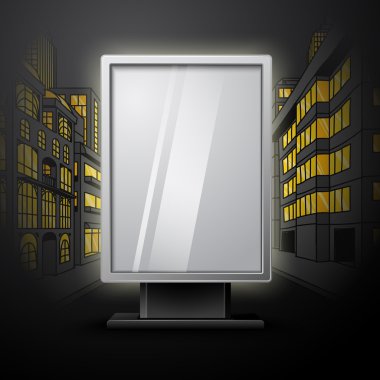 Gece cityscape üzerinde boş dikey billboard