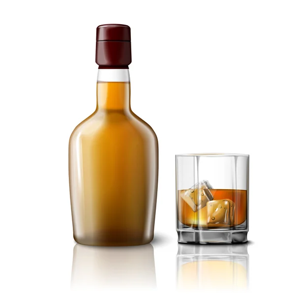 Whiskey flaska med glas — Stock vektor