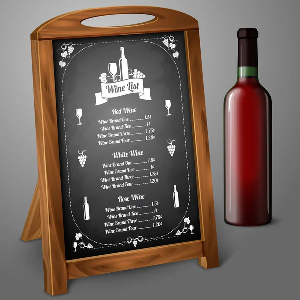 ワインの瓶と黒板のメニュー テンプレート — ストックベクタ