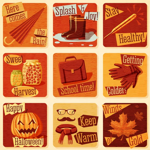 Herbst-Illustrationen mit Herbst-Zeichen — Stockvektor