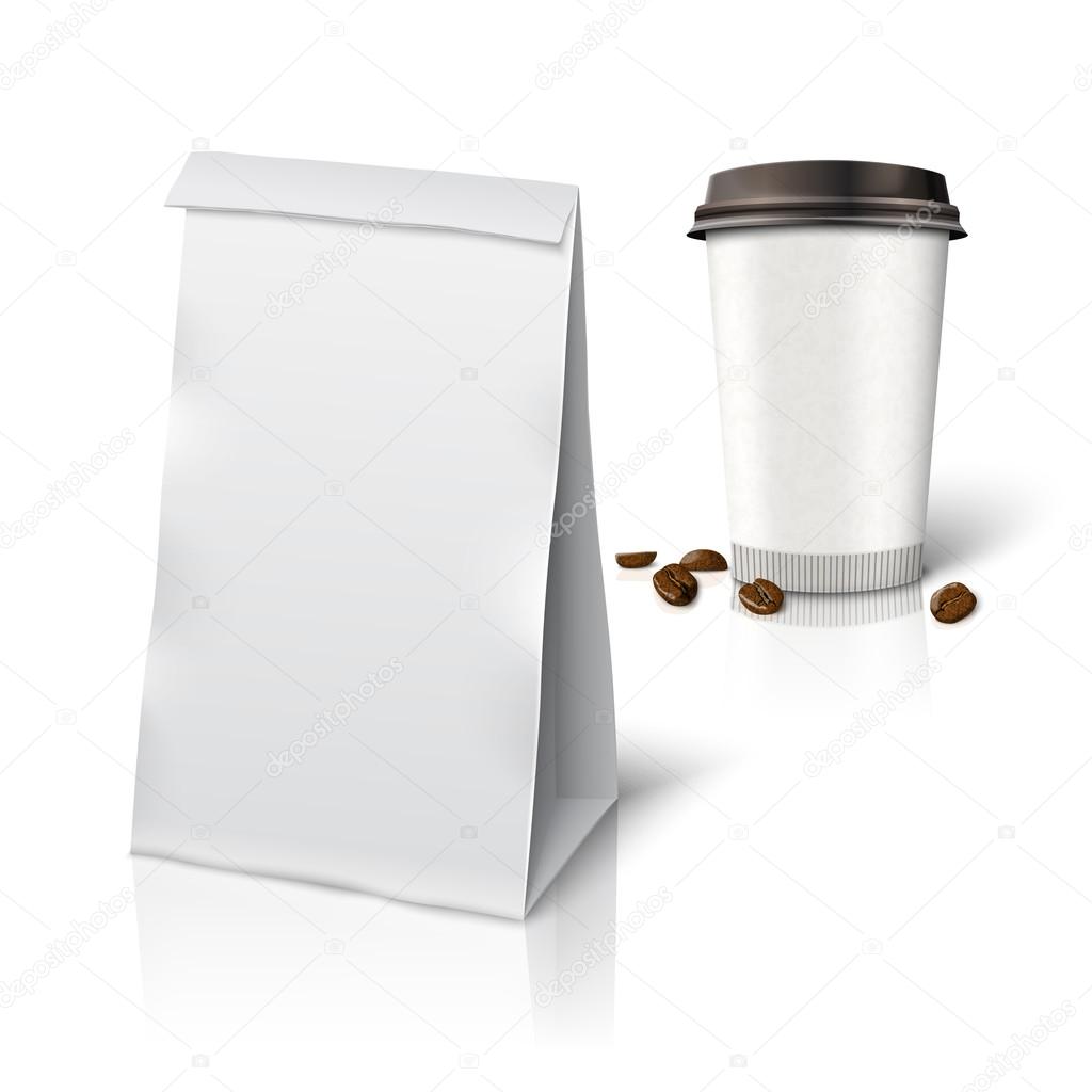 paper packaging bag and coffee cup