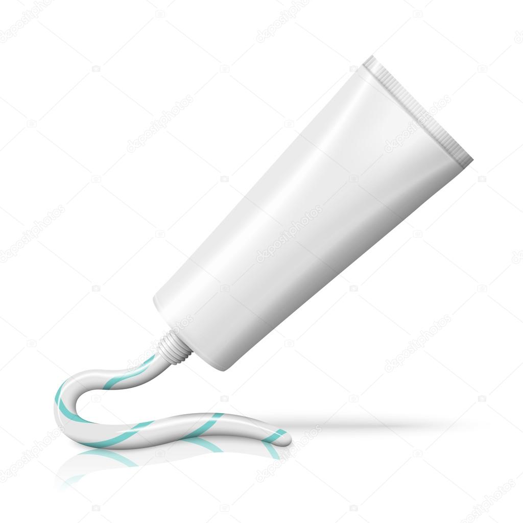 Blank white realistic tube with squeezed from - paste, cream, ointment, lotion, cosmetics, medicine creme etc. isolated on white background with reflection. Place for your design and branding Vector illustration