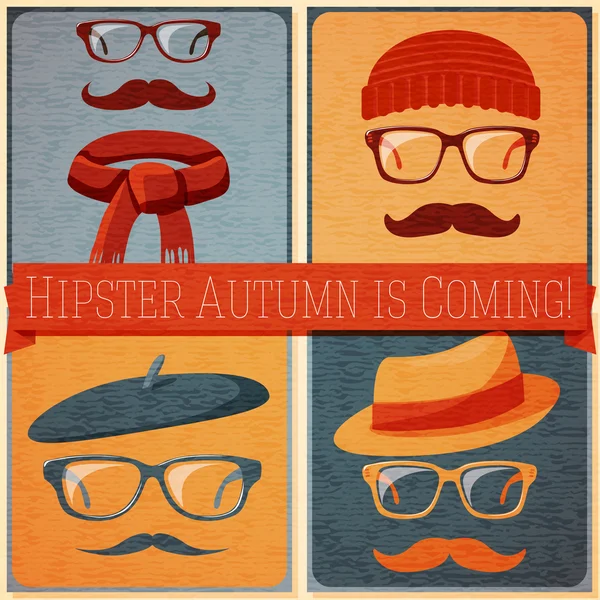 Herbstlich gekleidete Hipster-Gesichter — Stockvektor