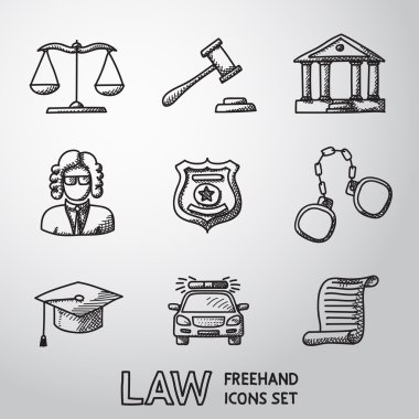Hukuk, adalet freehand Icons set.
