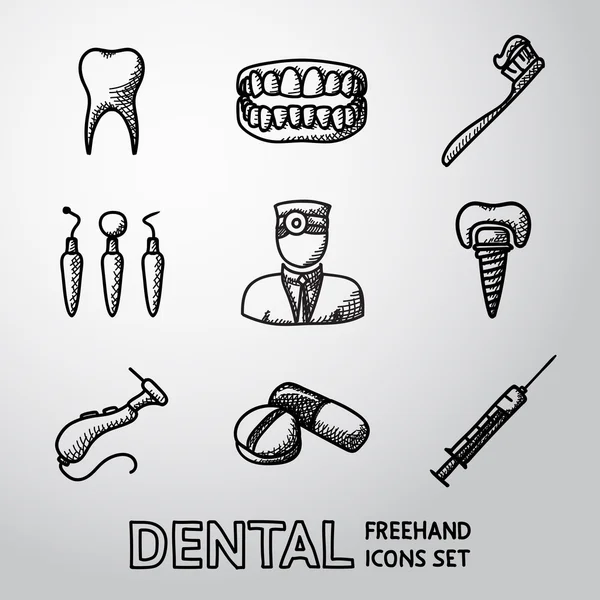 Dental handdrawn icons set. — Stock Vector