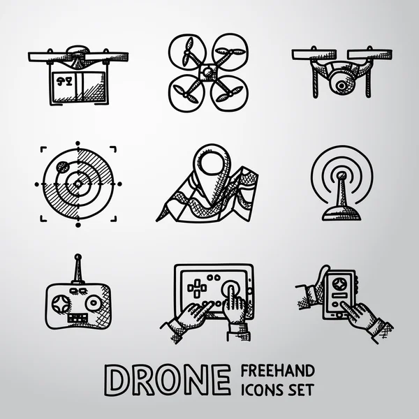 Conjunto de ícones de drones à mão livre . — Vetor de Stock