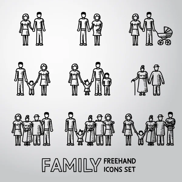 Mehrgenerationenfamilien-Freihandsymbole — Stockvektor