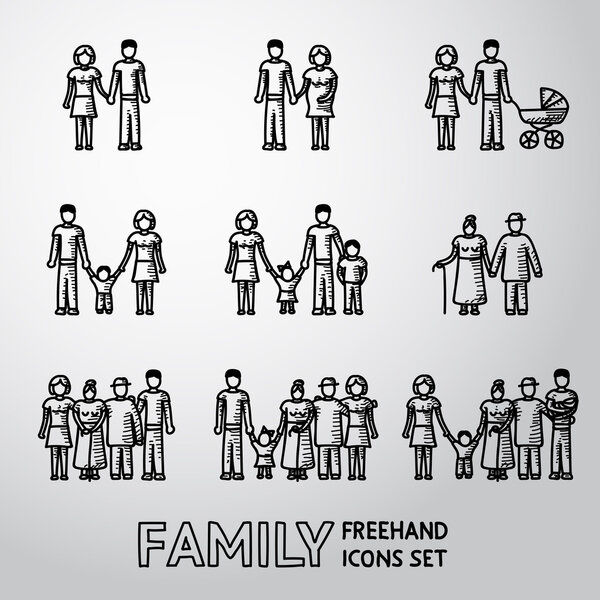 Multigenerational family freehand icons