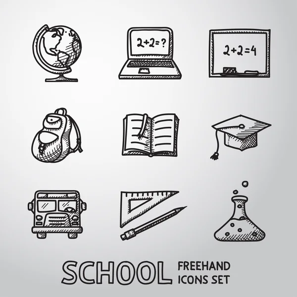 Skola, utbildning freehand ikoner set. — Stock vektor