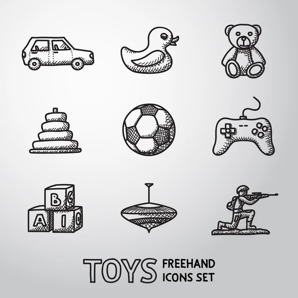 Speelgoed hand getrokken icons set — Stockvector