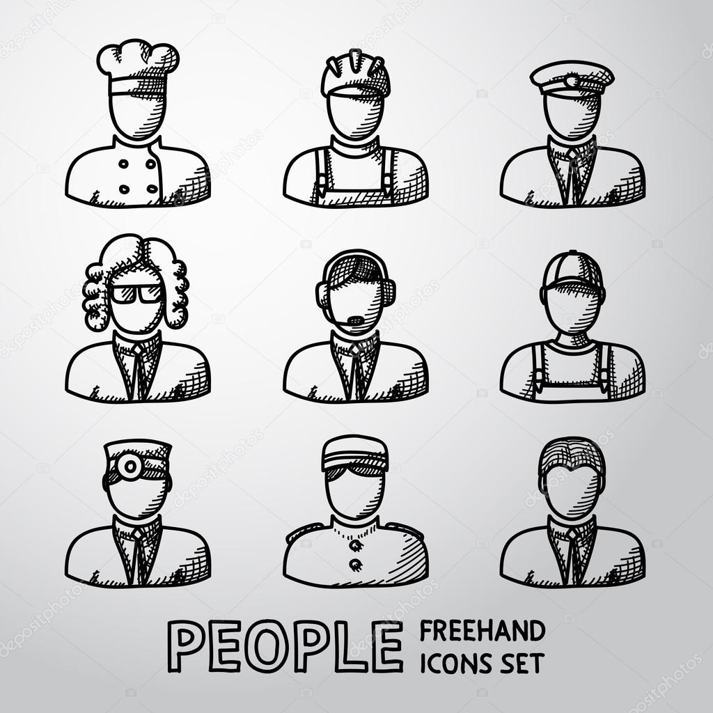 Set of hand drawn people faces
