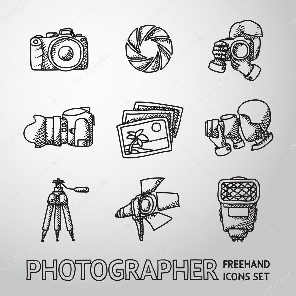 Photographer freehand icons set