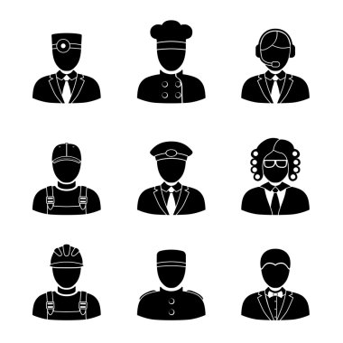 Monochrome people faces of different professions