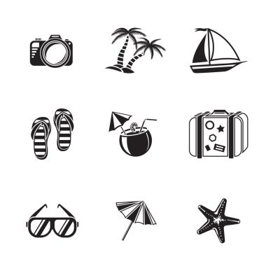 Summer holidays monochrome icons