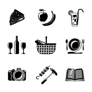Set of monochrome picnic icons