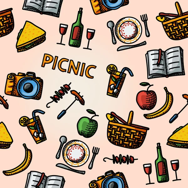 Color hand drawn picnic pattern. — Stockvector