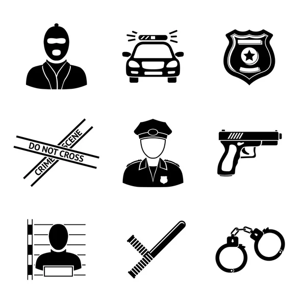 Set of monochrome police icons Royalty Free Stock Vektory