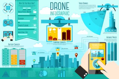 Modern hava kümesi Infographic öğeleriyle simgeler, farklı grafikler, oranları vb drones. Metniniz için yerler ile. Vektör