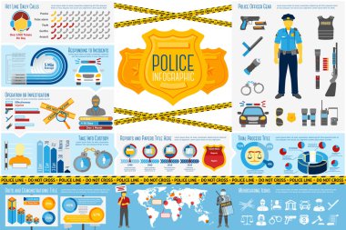 Set of Police work Infographic elements with icons, different charts, rates etc. With places for your text. Vector clipart