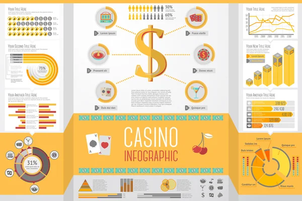 Casino, kumar Infographic öğeleriyle simgeler, farklı grafikler, oranları vb kümesi. Vektör — Stok Vektör