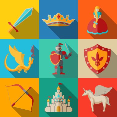Flat icons set, fairytale, game