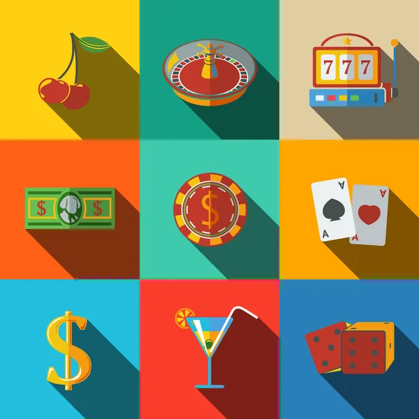 Casino, gambling modern flat icons set — Stock vektor