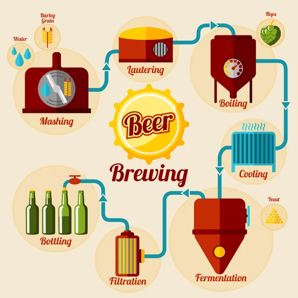 Proceso de elaboración de cerveza infografía . — Vector de stock